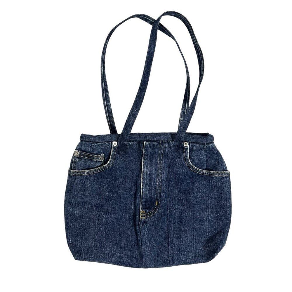 Handmade Denim Jean Purse Chic Boho Pockets Handbag Vtg 1980's Fashion Upcycled